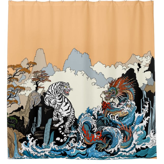 Dragon and White Tiger. Illustration by Insima Shower Curtain (Front)