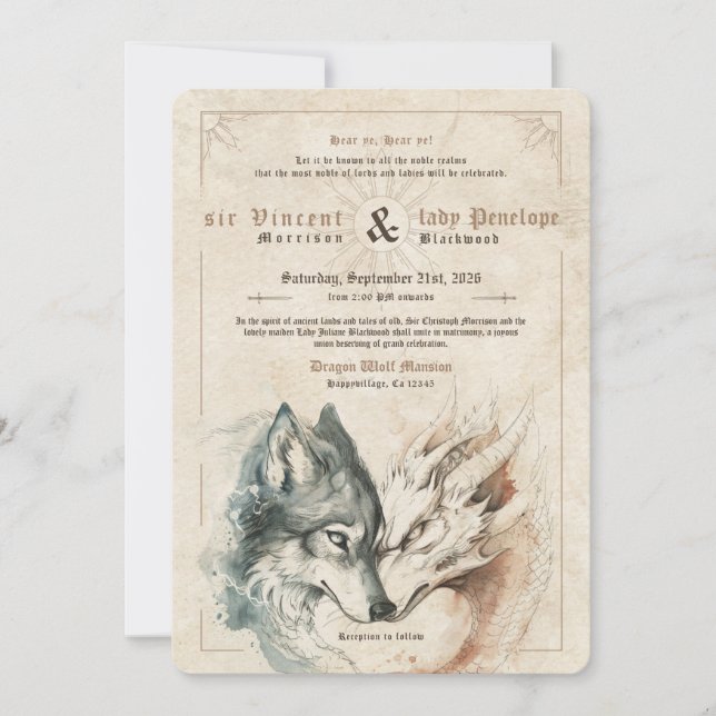 Dragon and Wolf Wedding Invitation (Front)