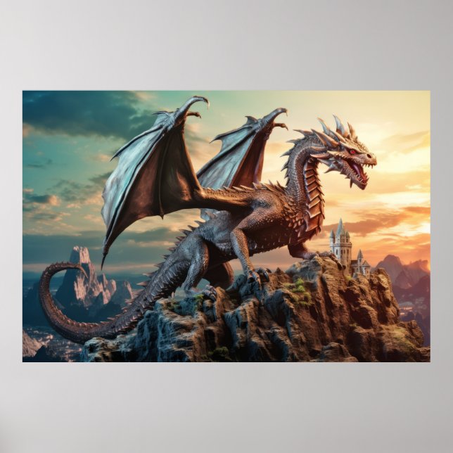 Dragon Animal Creature Fantasy Colourful Wall Art (Front)