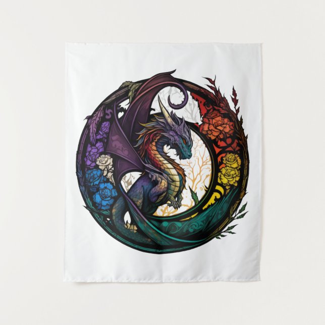 Dragon Animal Portrait Stained Glass Wildlife Free Tapestry (Front)