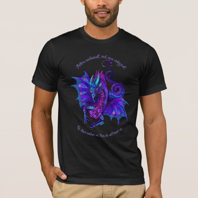 Dragon Art Nouveau Style Blue and Purple T-Shirt (Front)
