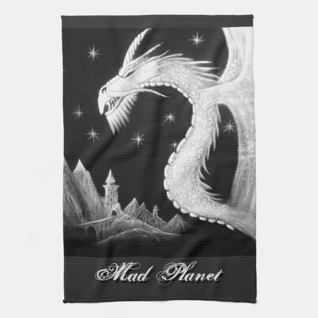 Dragon at Night Painting Tea Towel (Vertical)