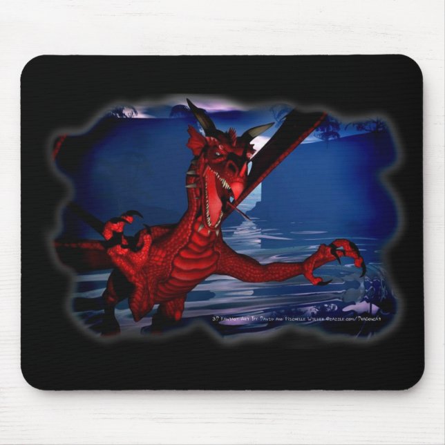 Dragon Attack 3D Fantasy Art Mouse Pad (Front)