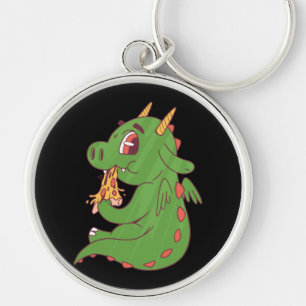 Dragon Baby Eating Yummy Pizza Slice Design Key Ring