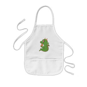 Dragon Baby Eating Yummy Pizza Slice Design Kids Apron