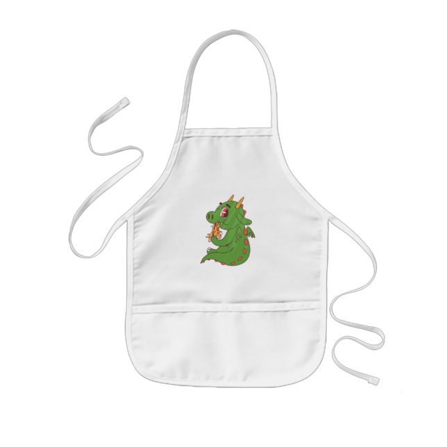 Dragon Baby Eating Yummy Pizza Slice Design Kids Apron (Front)