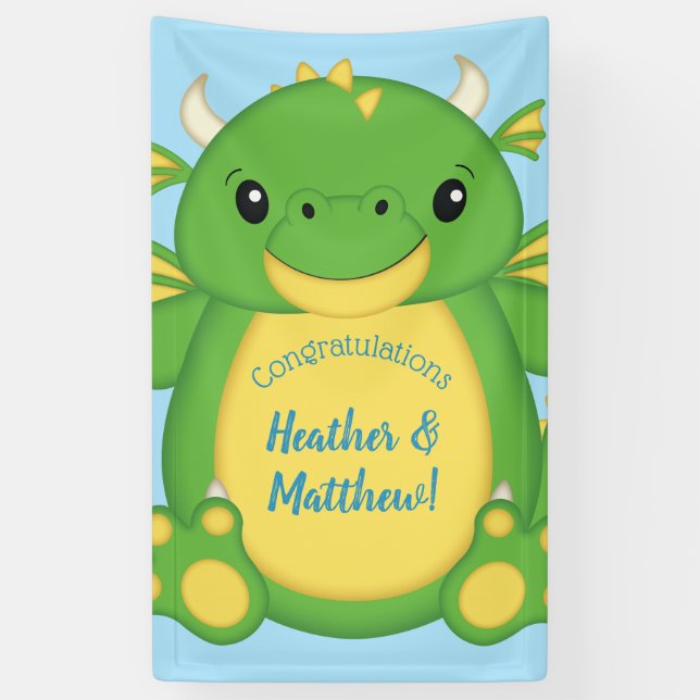 Dragon Baby Shower Blue Banner (Vertical)