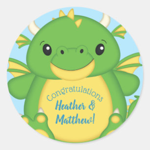 Dragon Baby Shower Blue Classic Round Sticker