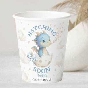 Dragon Baby Shower Boy Blue Hatching Soon  Paper Cups