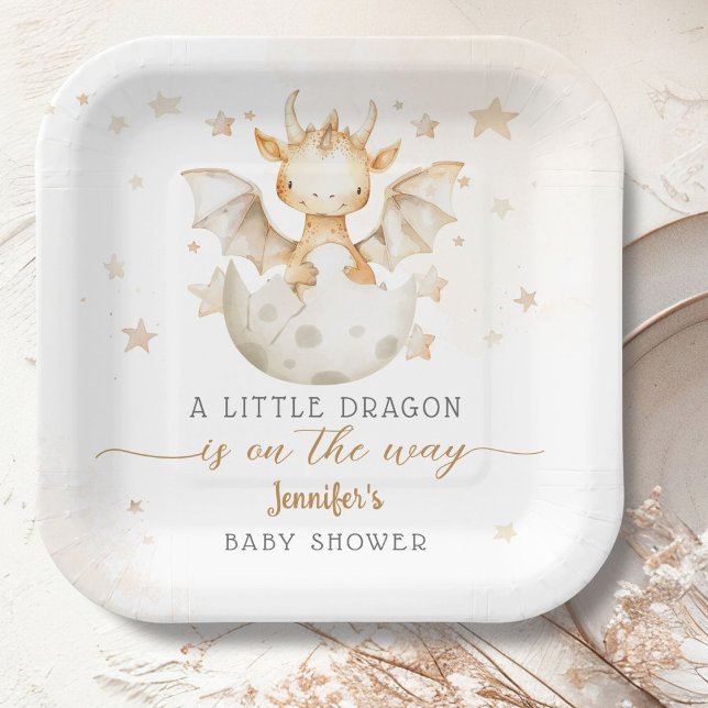 Dragon Baby Shower Cute Boho  Paper Plate (Creator Uploaded)