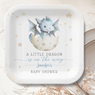 Dragon Baby Shower Cute Boy Blue Dragon Paper Plate