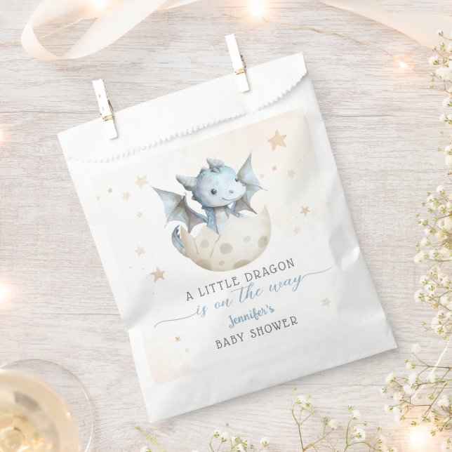 Dragon Baby Shower Cute Boy Blue Little Dragon Favour Bag (Clipped)