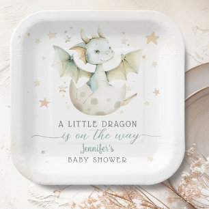 Dragon Baby Shower Cute Boy Green Dragon Paper Plate