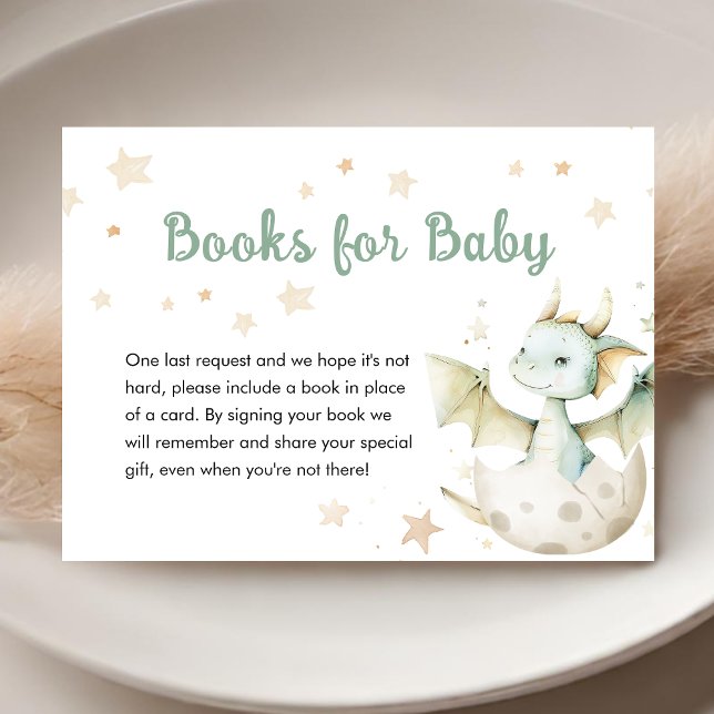 Dragon Baby Shower Cute Green Books For Baby Enclosure Card (Creator Uploaded)