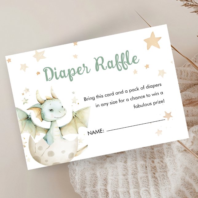 Dragon Baby Shower Cute Green Diaper Raffle Enclosure Card (Creator Uploaded)