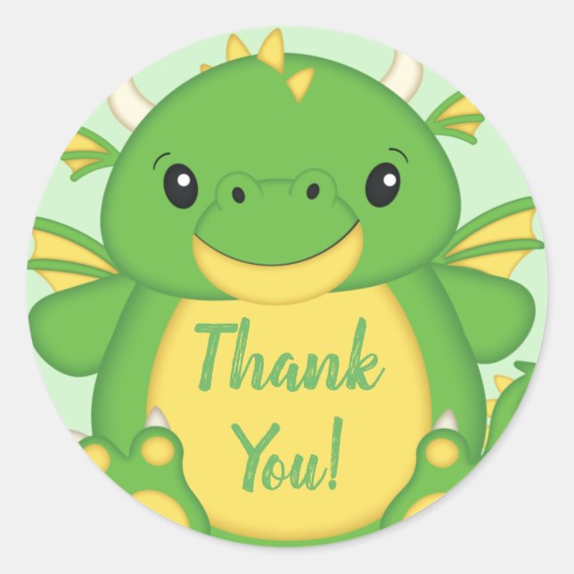 Dragon Baby Shower Green Classic Round Sticker (Front)