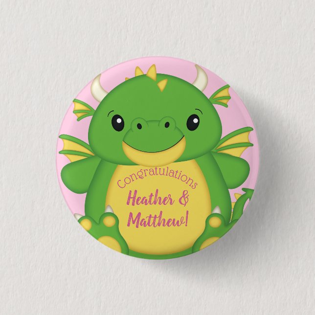 Dragon Baby Shower Pink 3 Cm Round Badge (Front)