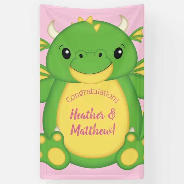 Dragon Baby Shower Pink Banner (Vertical)