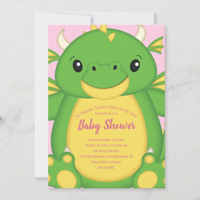 Dragon Baby Shower Pink Invitation (Front)
