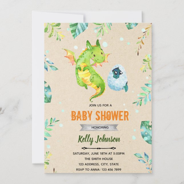 Dragon baby shower theme invite (Front)