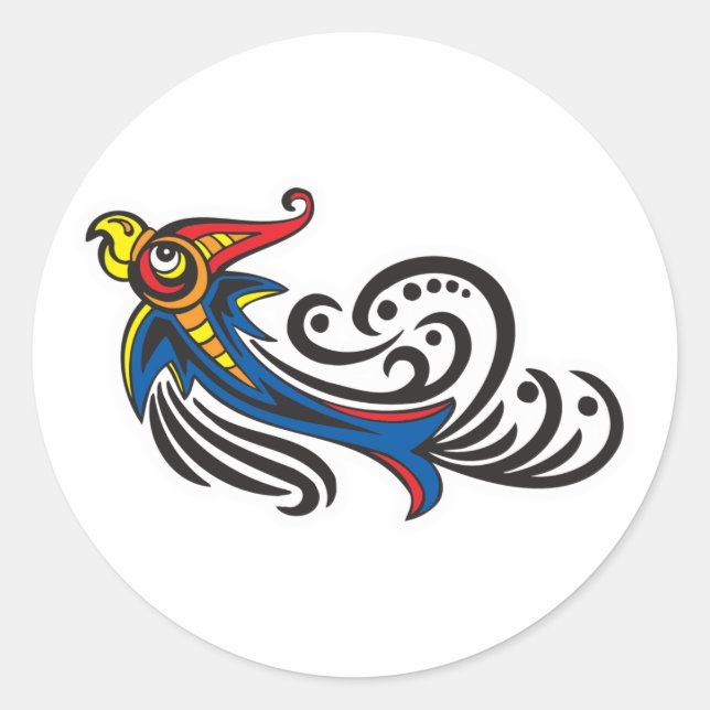 Dragon Bird Tribal Design Classic Round Sticker (Front)