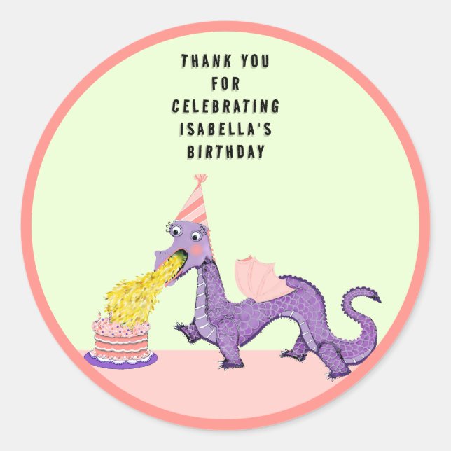 Dragon Birthday Classic Round Sticker (Front)