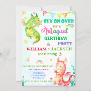 Dragon birthday invitation Joint birthday invite