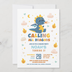 Dragon Birthday Party Blue Fire Dragons Boys Invitation