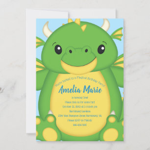 Dragon Birthday Party Blue Invitation