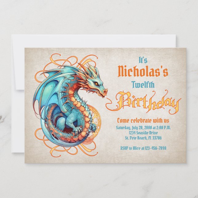 Dragon Birthday Party Invitation (Front)