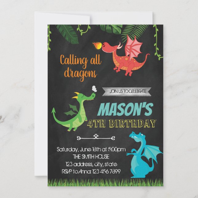 Dragon birthday party invitation (Front)