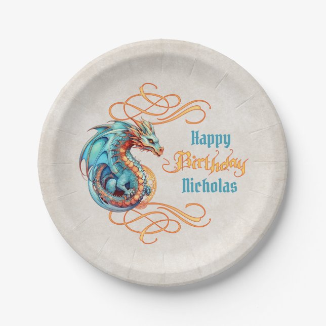 Dragon Birthday Party Paper Plate (Front)