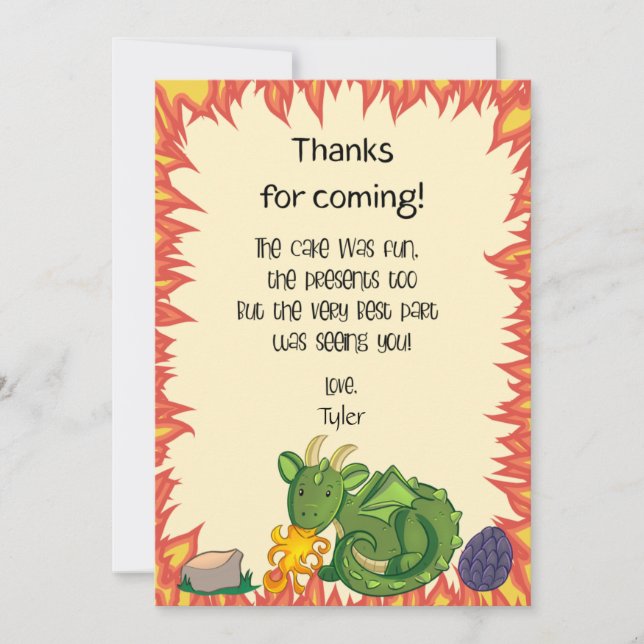 Dragon Birthday Party Thank You Card (Front)
