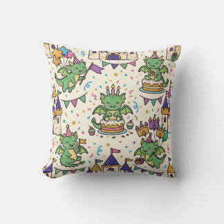 Dragon Birthday Party Throw Pillow
