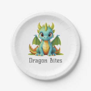 Dragon Bites Green Blue Baby Dragon Paper Plate