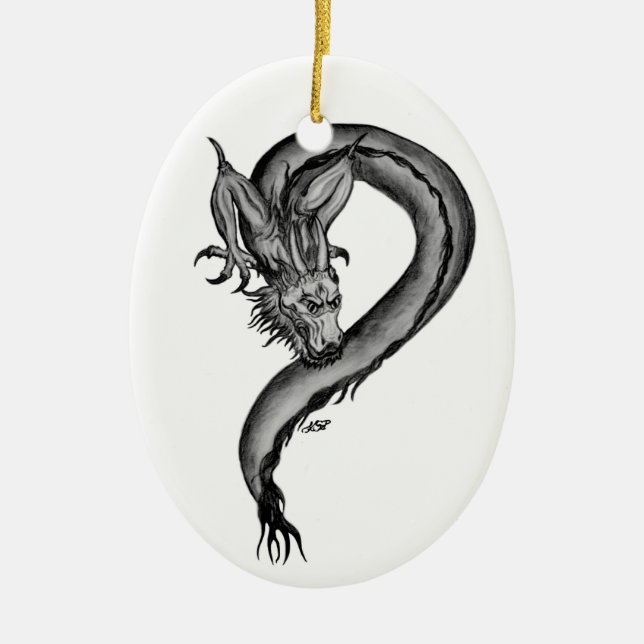 Dragon black and white Design Ceramic Tree Decoration (Front)