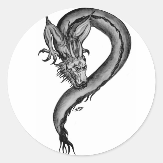 Dragon black and white Design Classic Round Sticker (Front)