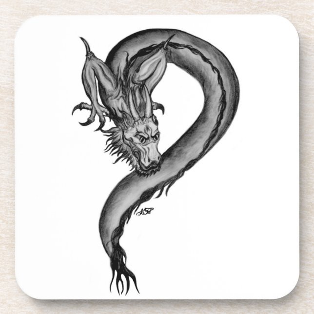 Dragon black and white Design Coaster (Front)