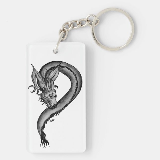 Dragon black and white Design Key Ring (Back)