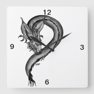 Dragon black and white Design Square Wall Clock