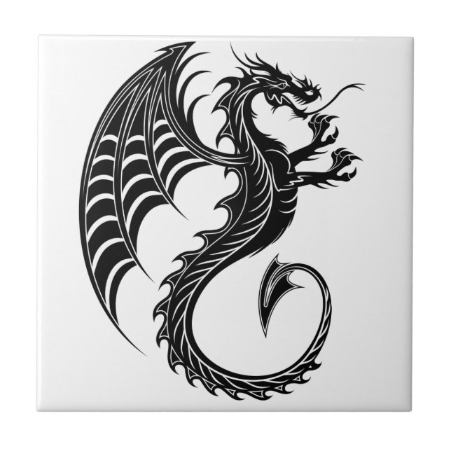 Dragon Black Shape Tattoo Style Ceramic Tile (Front)