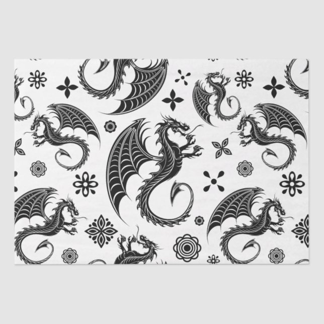 Dragon Black Shape Tattoo Style Tissue Paper (Front)