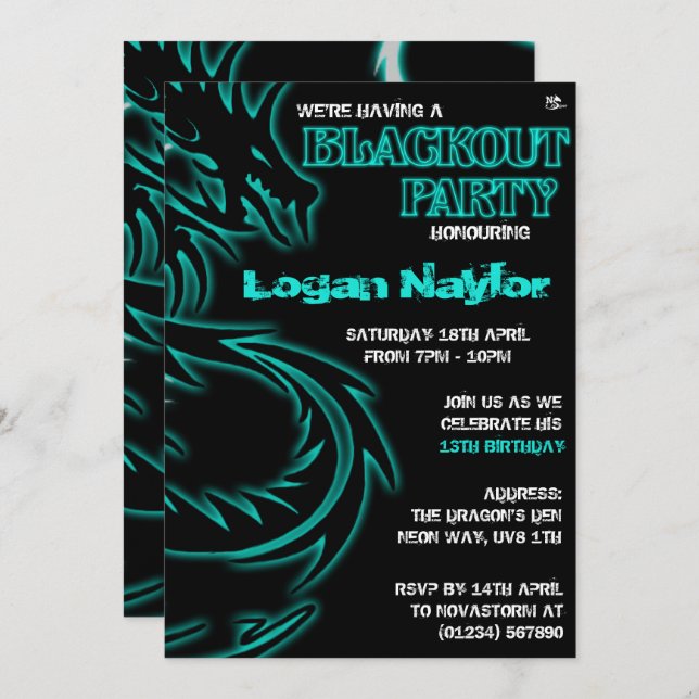 Dragon Blackout UV Party Invitations (Front/Back)