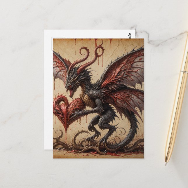 Dragon Bleeding Heart Dark Fantasy Postcard (Front/Back In Situ)