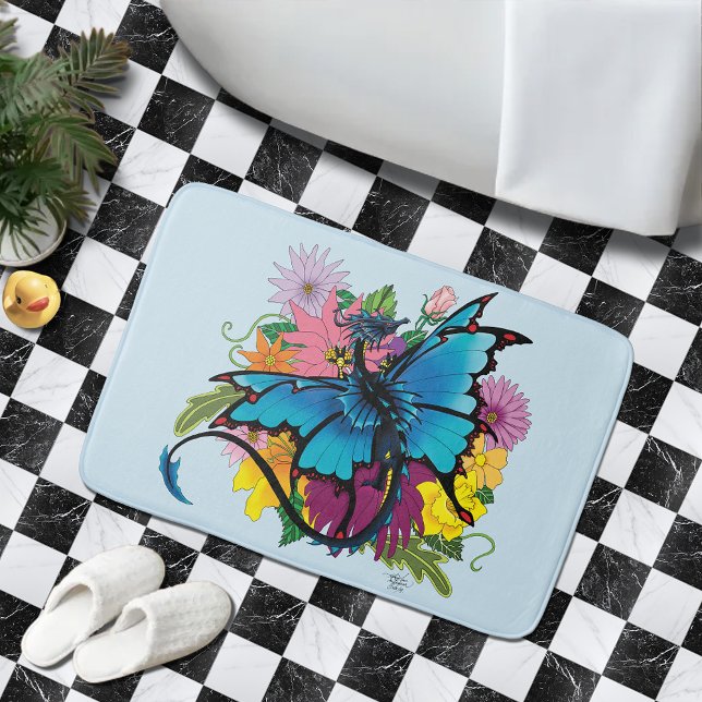 Dragon Blue Butterfly Flowers Bath Mat (Creator Uploaded)