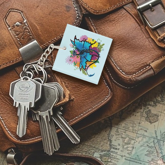 Dragon Blue butterfly Flowers Key Ring (Creator Uploaded)