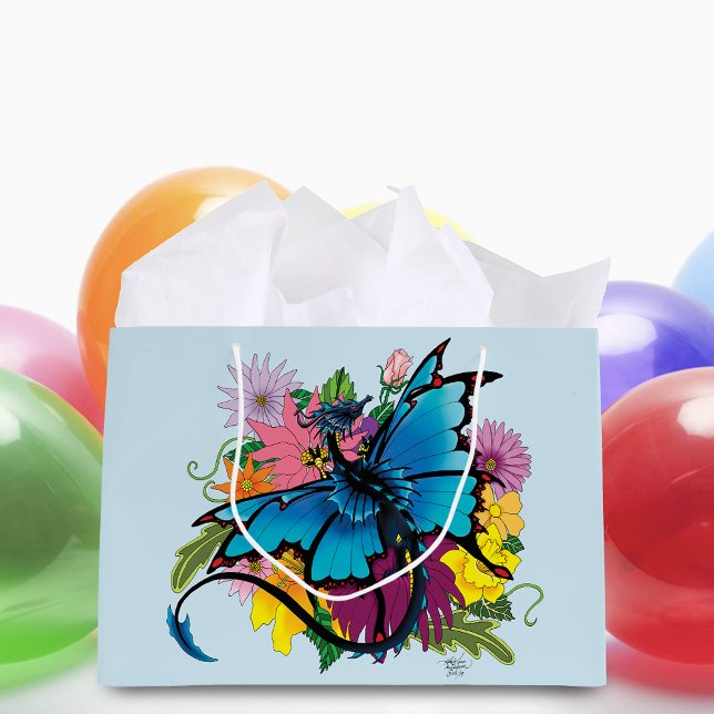 Dragon Blue Butterfly Flowers Large Gift Bag (Creator Uploaded)