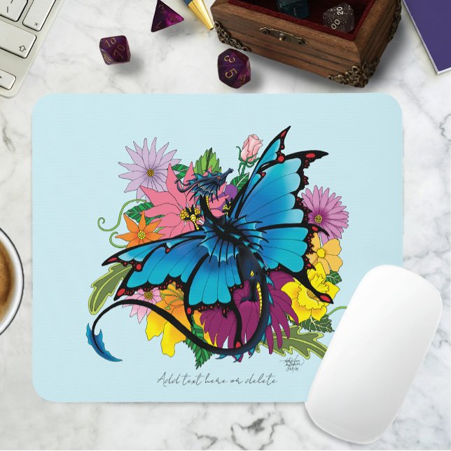 Dragon blue Butterfly Flowers Mouse Pad (Creator Uploaded)