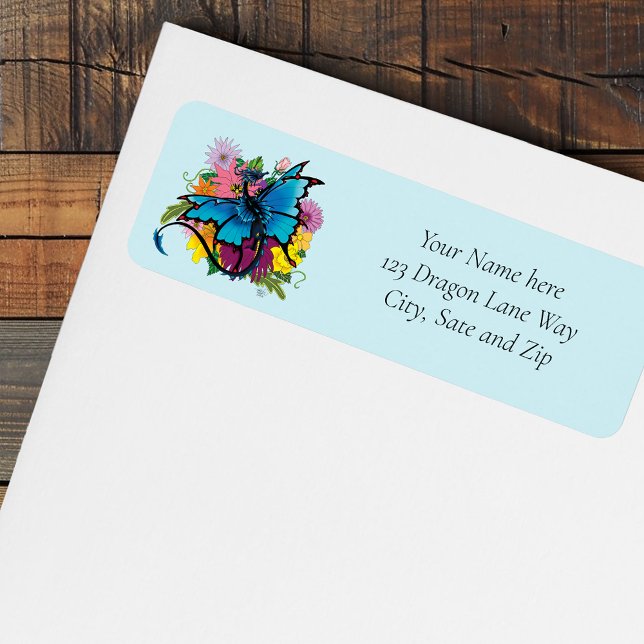 Dragon Blue Butterfly Flowers Return Address Label (Creator Uploaded)