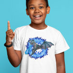 Dragon Blue Fire Breathing Personalised T-Shirt<br><div class="desc">This design was created though digital art. You may change the style of this shirt by choosing More > under the style option. It may be personalised by clicking the customise button and changing the colour, adding a name, initials or your favourite words. Contact me at colorflowcreations@gmail.com if you with...</div>